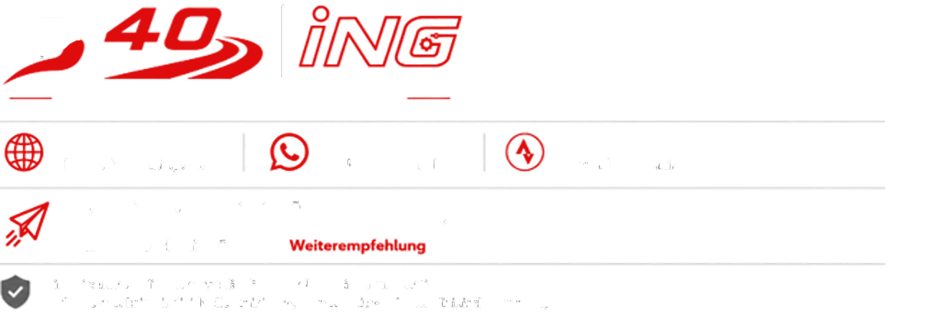 Beyond 40 Running Informationsbanner mit B40 Running Logo, Website beyond40running.com, WhatsApp-Kanal, Strava-Profil, Weiterempfehlungshinweis und allgemeinem Trainingshinweis.
